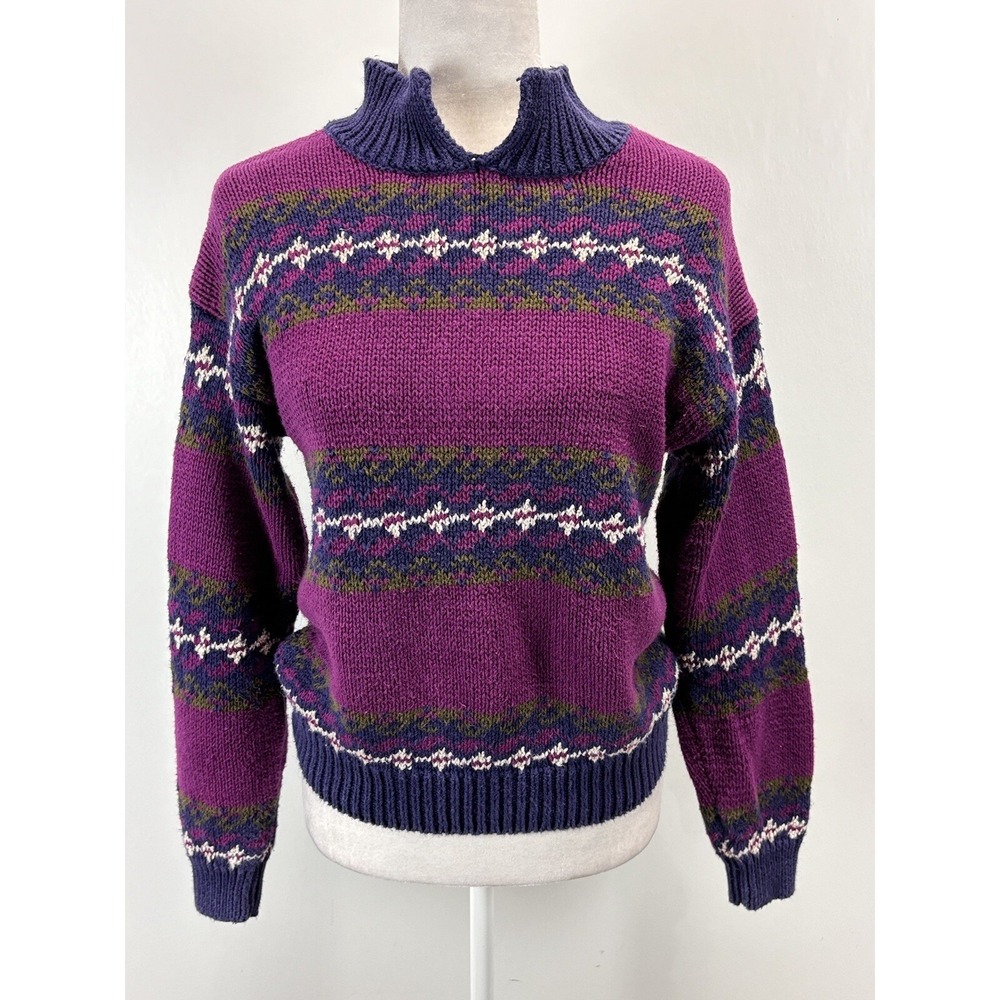 Vtg Women's Robert Scott Ltd Sweater Sz Small Collared Purple Fair Isle